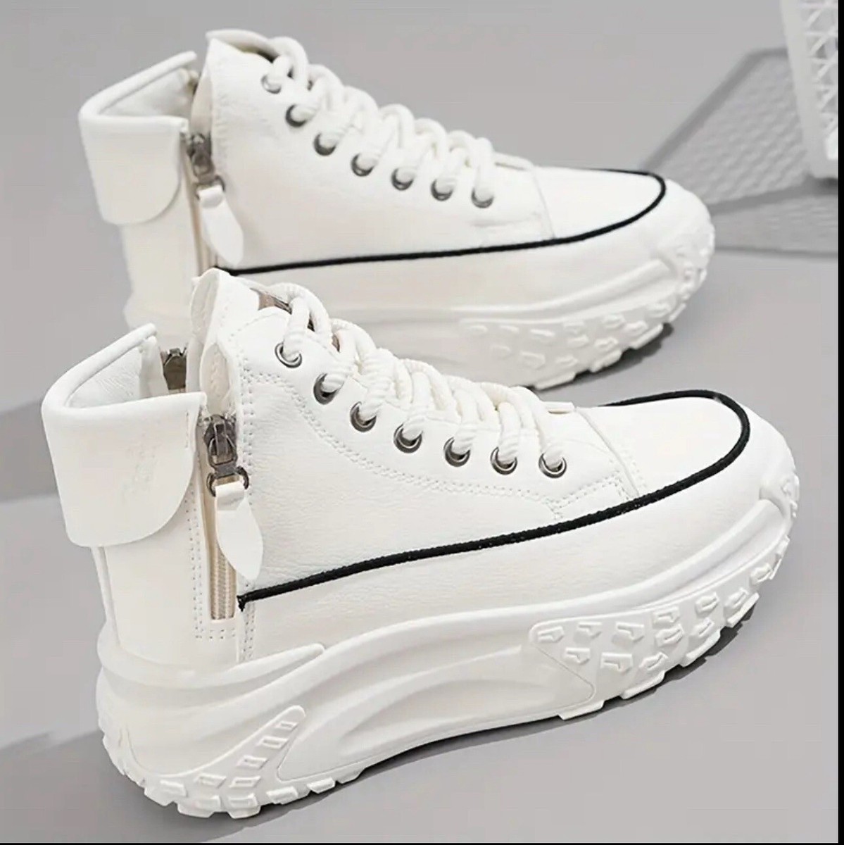 Women's White Color Sneaker Side Zipper Hipe Top Boots UK