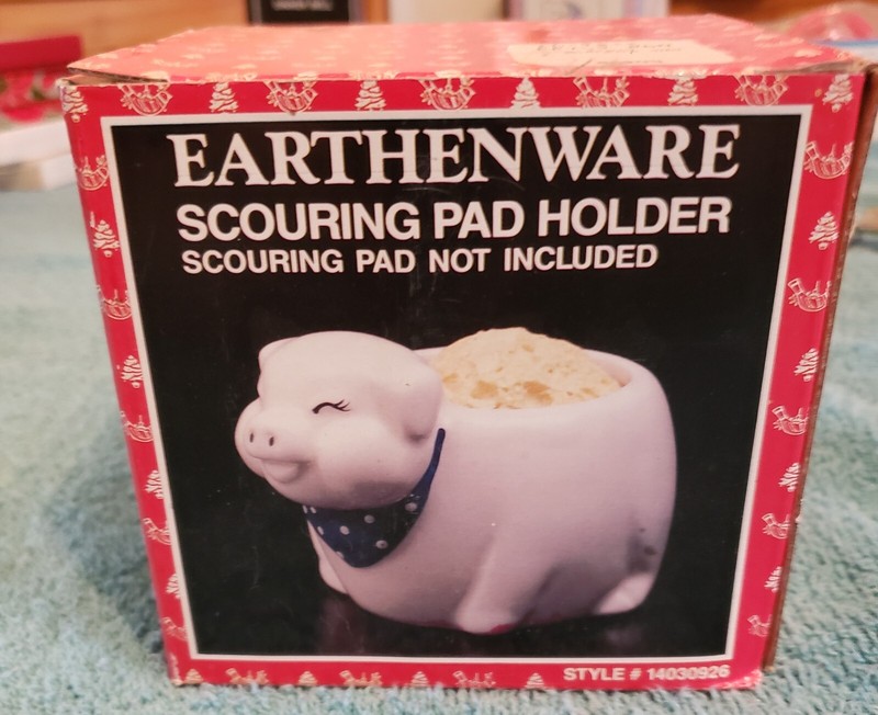 Pig Scouring Pad Holder. New In Box.  Earthenware. Candy Holder Trinket Holder