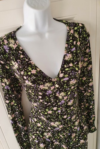Womens ASOS Black Floral Oversized V Neck Frill Jersey Midi Tea Dress 8 New. - Picture 2 of 10