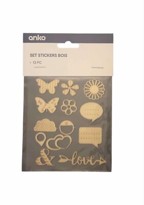 X13 Holz Aufkleber Set ANKO Thema Schmetterlinge, Blumen und Herz Neu