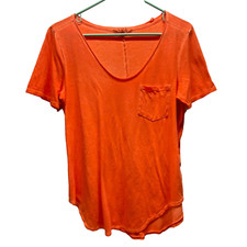 Calvin Klein Women's Medium Slub T-Shirt Bright Orange Short Sleeve V-Neck GUC