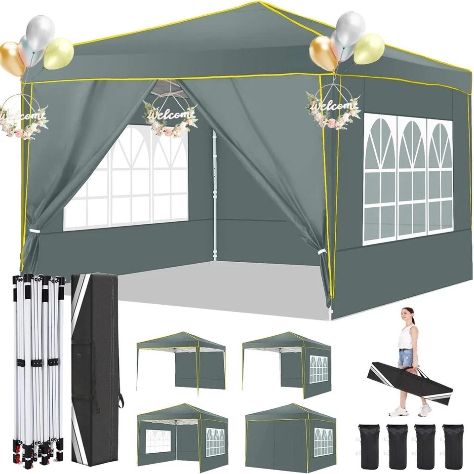 COBIZI 3x3 Pop-Up Pavillon, Faltpavillon mit 4 Seitenwänden Wasserdicht Camping Faltbar