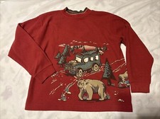 VTG EUC Healthtex Red Boys Size 7X Sweater Tractor Bear Prints Long Sleeve
