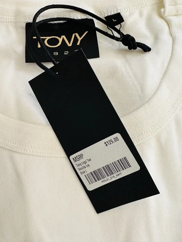 NWT TONY LOGO EMBROIDERED T- SHIRT VANILLA BEIGE COTTON MEN SIZE L SHORT SLEEVE image 9