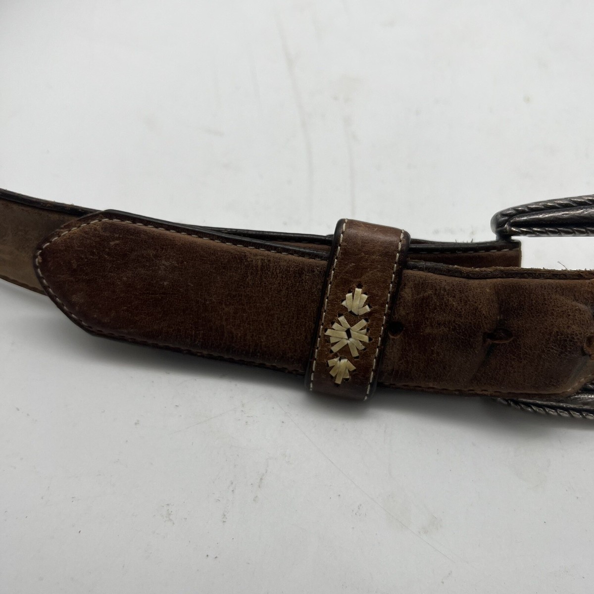 Vtg 90s Justin Leather Belt. Metal Studs, Western Stitching