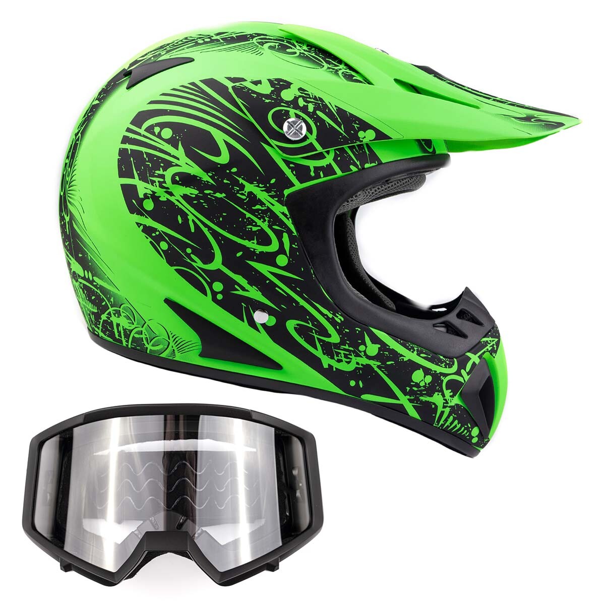 black and green dirt bike helmet