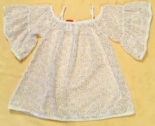 KATE MACK Girls' Tropical Sensation Swim Cover-up Size 7 Eyelet/Pom-Pom Trim EUC