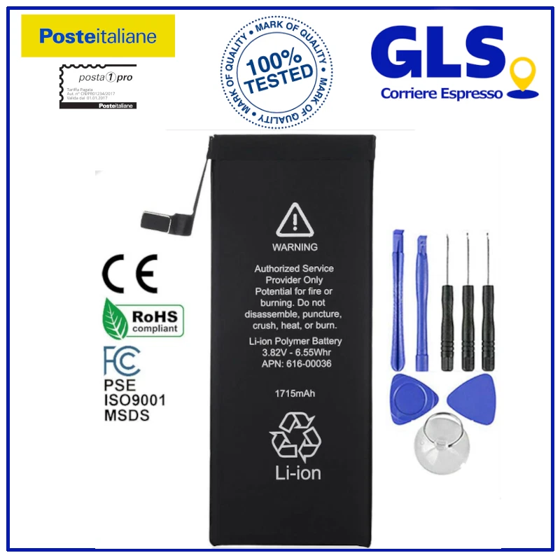 APPLEOEM BATTERIA ZERO CICLI 1715Mah POLIMERI per APPLE IPHONE 6S A1633 A1688 A1700 TOOLS