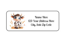 30 Cartoon Cow PERSONALIZED RETURN ADDRESS LABELS 1 in X 2 5/8 GLOSSY