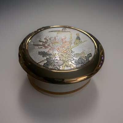 Art of Chokin Gilded 24K Gold Trim & Silver Birds & Flowers Jewelry /Trinket Box