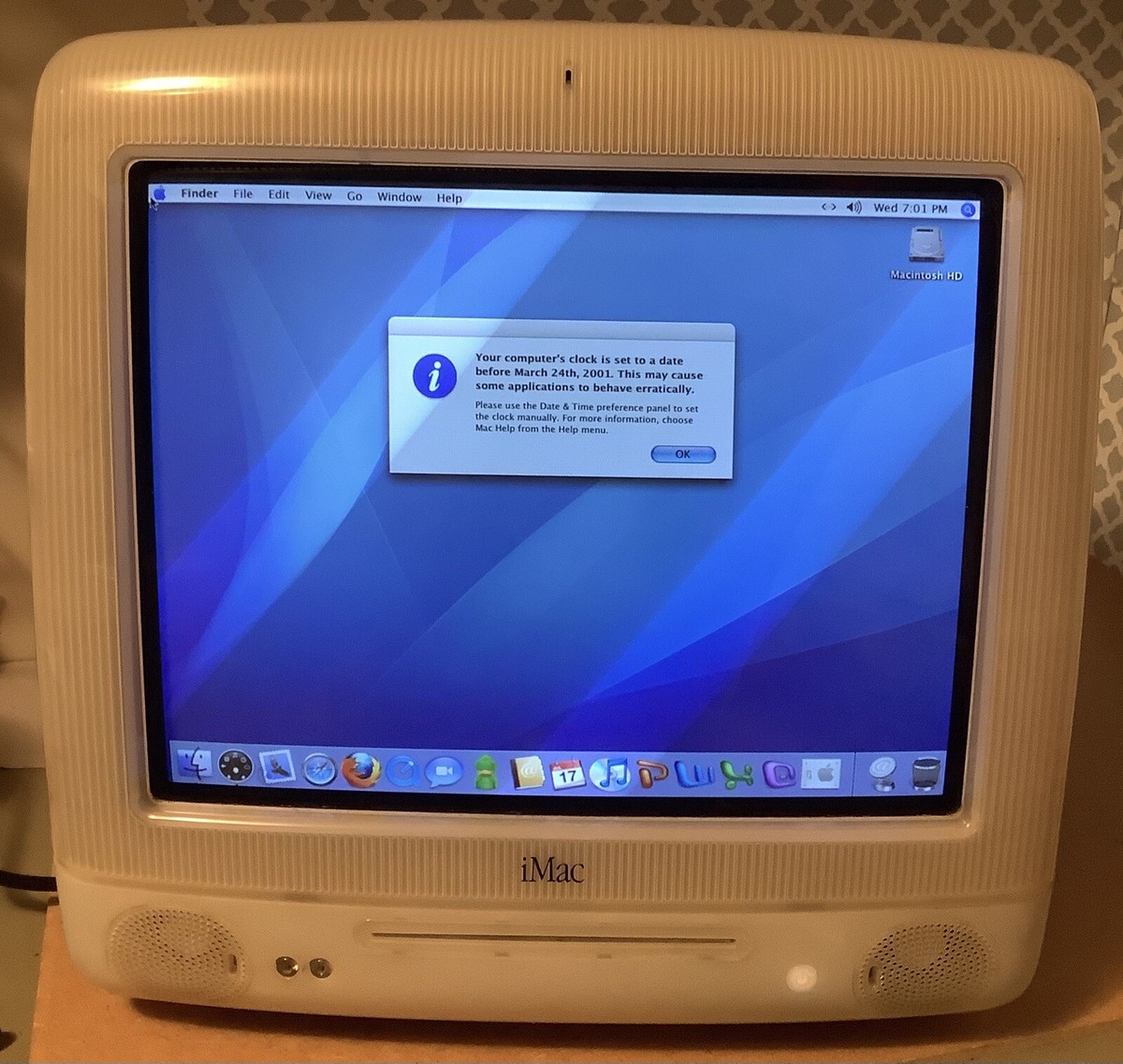 Vintage 2001 Apple iMac G3 Snow M5521 500MHZ 20GB 256MB Ram Read