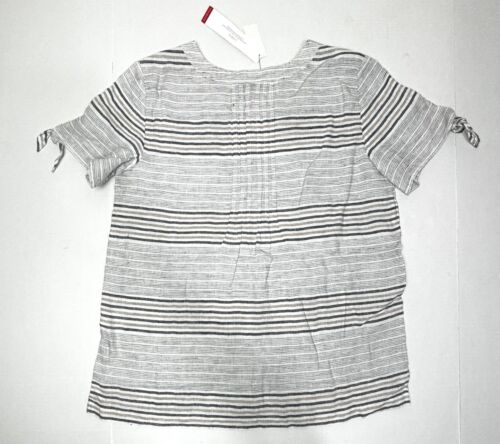 Talbots Pretty Beige White Blue Stripe Linen SL Blouse SMALL Lagenlook NWT - Picture 3 of 9