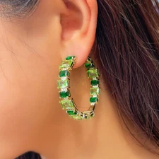 Gold Plated Green Zircon Crystal Round Circle Big Hoop Earrings Women Party Gift