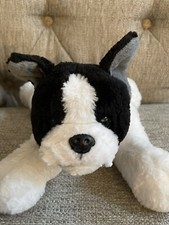 FAO Schwarz French Bulldog Puppy Black White Stuffed Dog Animal 14" Plush