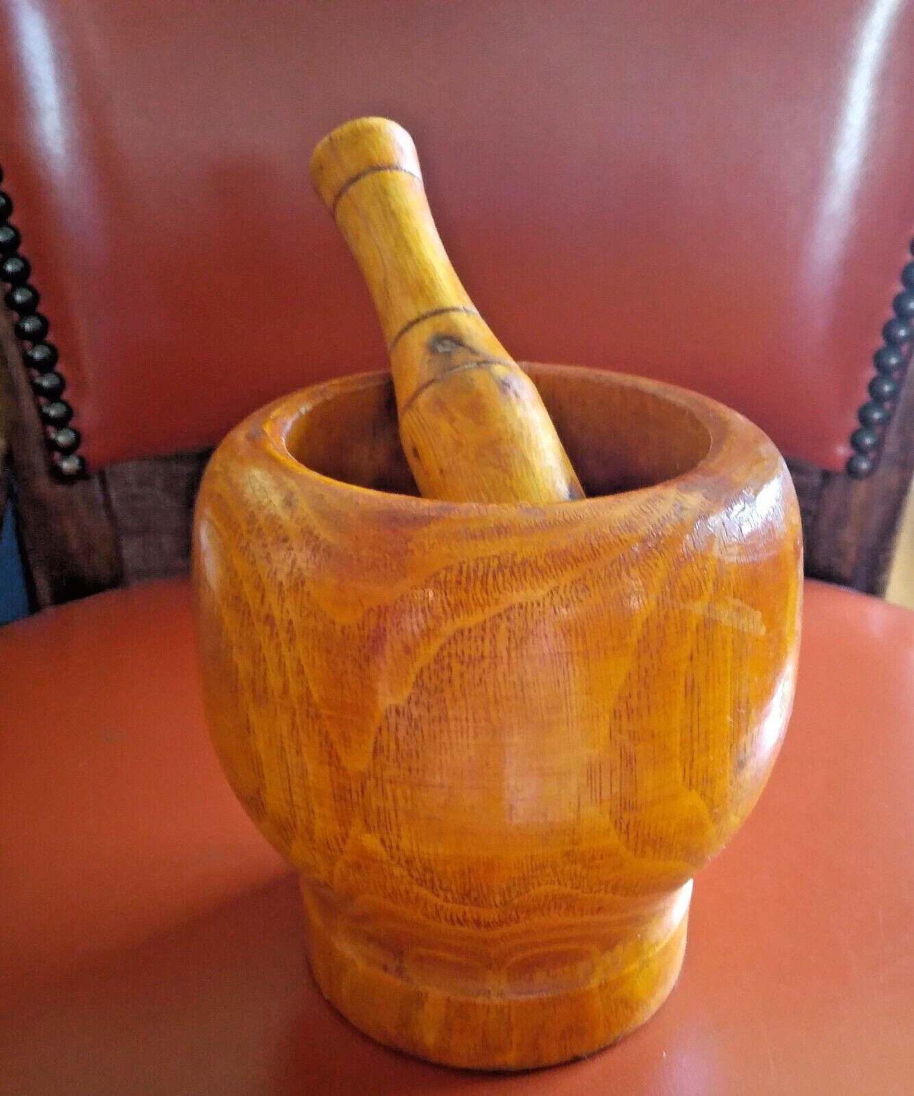 Wood Mortar And Pestle Vintage Yellowish/Redish Wood Color ! 4 1/2 Inches