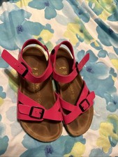 Birkenstock Rio Kids Girls Size 33 Hot Pink Patent Cork Bottom Adjustable Sandal