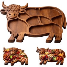 Highland Cow Wooden Charcuterie Board, Rustic Farmhouse Serving Tray for Snacks