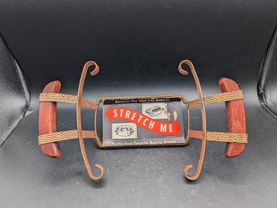 VTG Copper Color Metal and Wood Adjustable Casserole Holder Trivet MCM