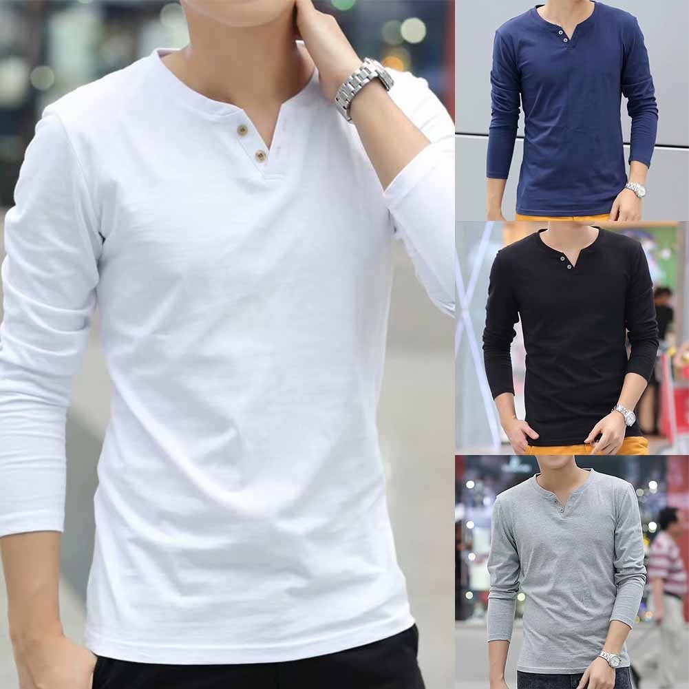 Moderne Langarm Henley Hemden für Herren weiche bequeme Baumwolle und schmale Unterseite