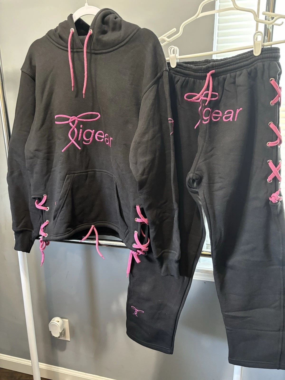 Custom Women’s Hoodie And Sweatpants, Black And Pink Size Xl