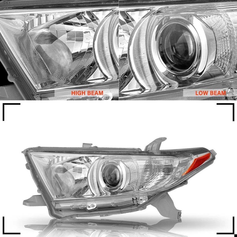 For 2011 2012 2013 Toyota Highlander Projector Chrome Headlights Assembly Lamps - Image 3 of 4