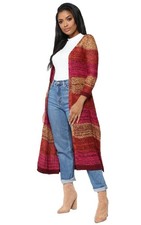 Fashion Nova Womens Multi Thick Striped Open Front Duster Pocket Cardigan Size L