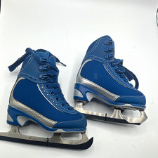 Softer Youth Recreational Ice Skates Size 8J Blue/Silver Lace-Up Soft Shell Pair