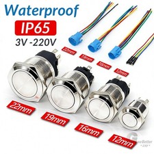 3-220V 12/16/19/22mm Metal Waterproof Push Button Switch Momentary Switch On/Off