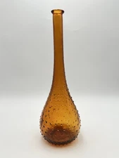 Vintage Empoli Amber Gold Polka Dot Relief Glass Genie Bottle 16.25” Tall Italy
