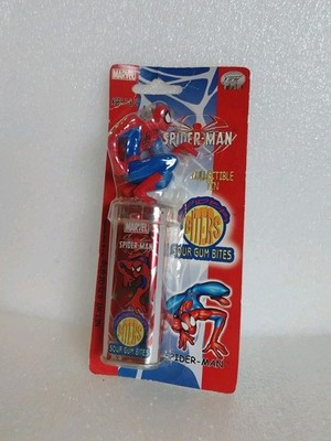 Vtg Marvel Spiderman Spider Biters Sour Gum Bits w Collectible Figure & Tin 2002