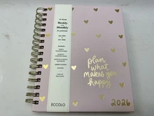 Eccolo ❤️2026  Planner  with sticker & positive message baby pink Heart New