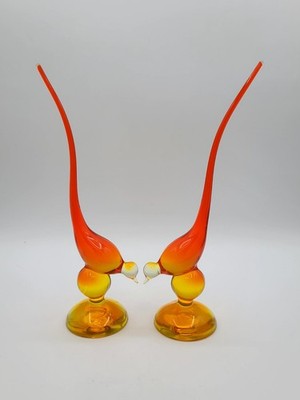   Viking Epic 1311 Amberina 10'' Tall Long Tail Bird Art Glass Vintage 