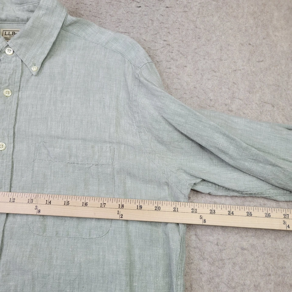 LL Bean 100% Linen Shirt Mens M Green Long Sleeve Button Down Lightweight - Image 4 of 4
