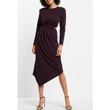 EXPRESS Burgundy Long Sleeve Cutout Asymmetrical Hem Midi Dress Medium Party