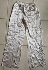 ZARA Satin Effect Cargo Pants Oyster Champagne Gold Wide Leg Size XS