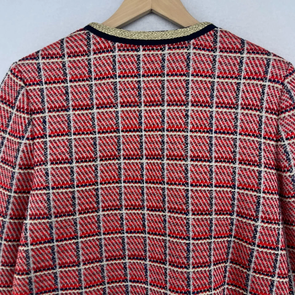 Chaqueta ST JOHN para mujer L texturizada a cuadros frente abierto mezcla de lana roja EE. UU. Foto 4 de 4