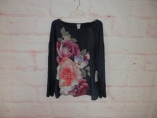 NEW Chicos Size 3 Floral Print Touch Of Cool Long Sleeve Boatneck T Shirt 5144