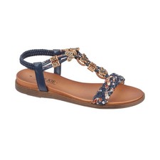 Jo & Joe Ladies Braided T-Strap with Elasticated Back Strap Flat Sandals