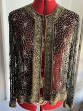 Vintage Mark & John By Gopal Silk Cardigan With Bead Embroidery Floral Print 
