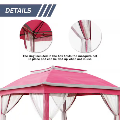 11 Ft. X 11 Ft. Pink Steel Pop-Up Gazebo with Mosquito Netting