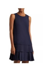 Ralph Lauren Women's Georgette Tiered Shift Dress Sleeveless Navy Size 0
