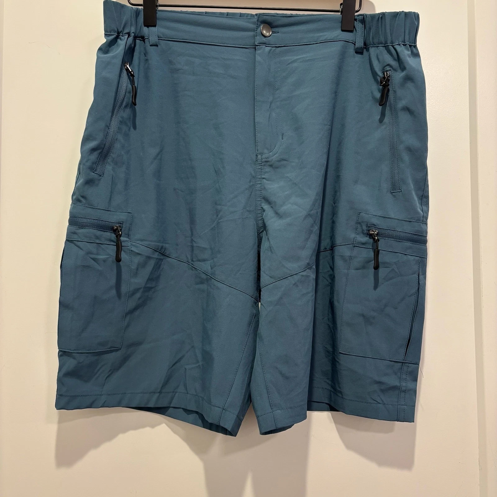 Pudolla Mens Hiking Cargo Shorts Teal Blue Quick Dry Zipper Pockets Size L