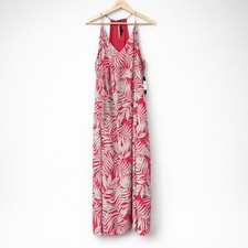 Gibson Gray Pink Tropical Leaf Maxi Dress NWT Summer Boho Resortwear Size M