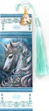 CHARM ON TASSEL-UNICORN/AQUA FLOWERS/DOGS,FLOWER,BUTTERFLIES,BIRDS,CATS-BOOKMARK