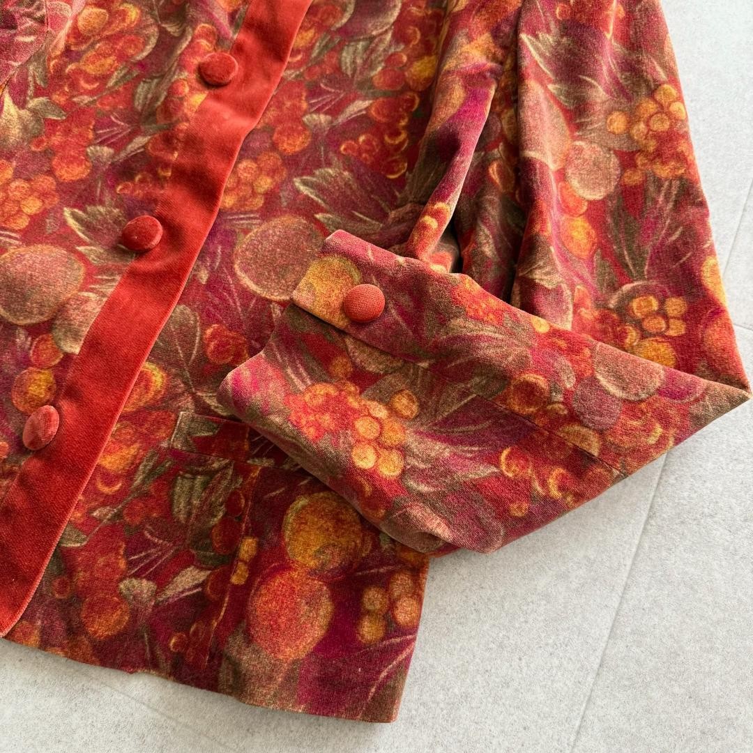 Christian Dior Set Up Velvet Fruit Pattern Orange M Size 2 Way Jacket Skirt thumbnail 4