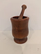 Vtg Apothecary Hand Turned Solid Wood Mortar & Pestle Manual Grinder 