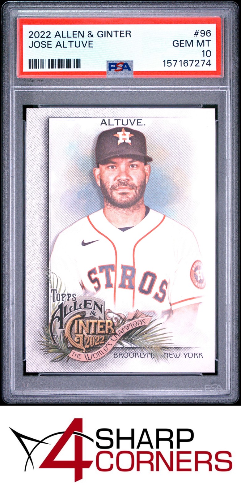 2022 TOPPS ALLEN & GINTER #96 JOSE ALTUVE POP 2 PSA 10 view 1