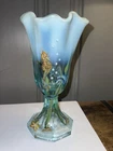 New ListingRARE Fenton Underwater Dream Hand Painted Seahorse Aquamarine Glass Vase