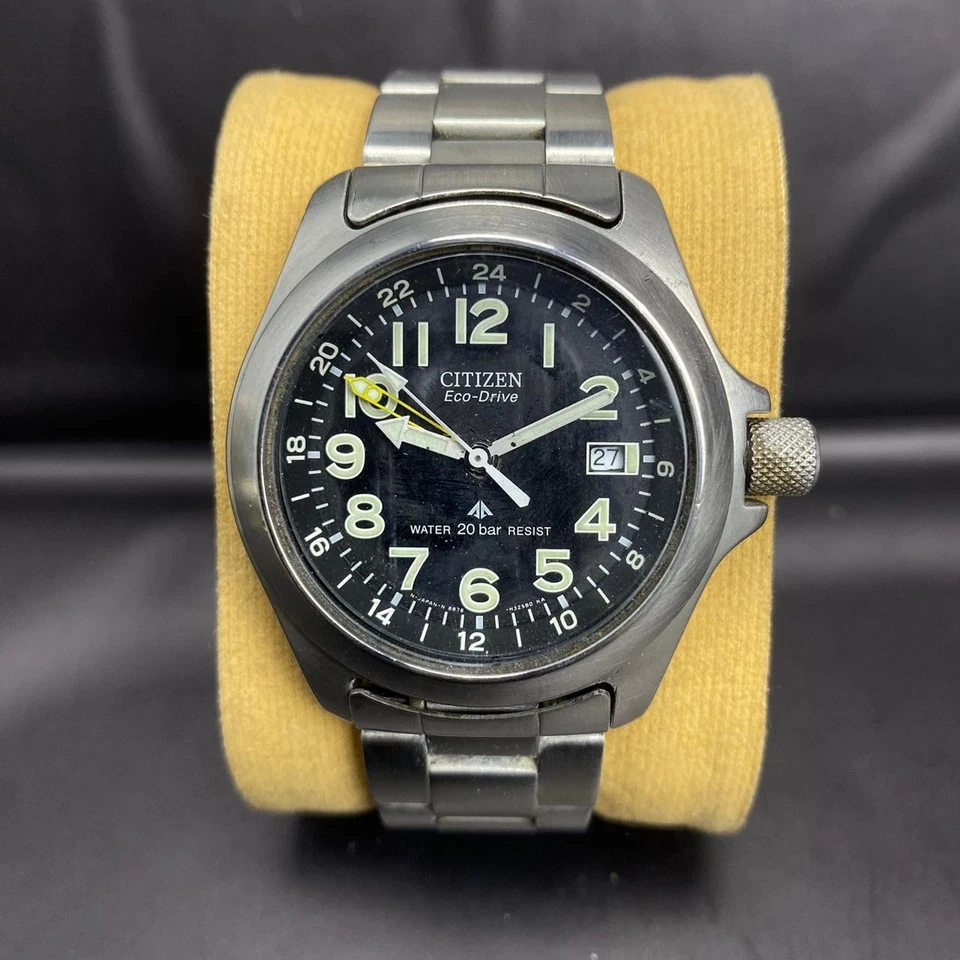 Raro Citizen Promaster Eco Drive B876-H19187 mostrador preto data anos 90 relógio vintage - Imagem 4 de 4