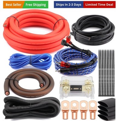 1/0 Gauge 0 AWG Pure OFC Amplifier Wiring Kit 6000W - Heavy Duty Car Audio Po...